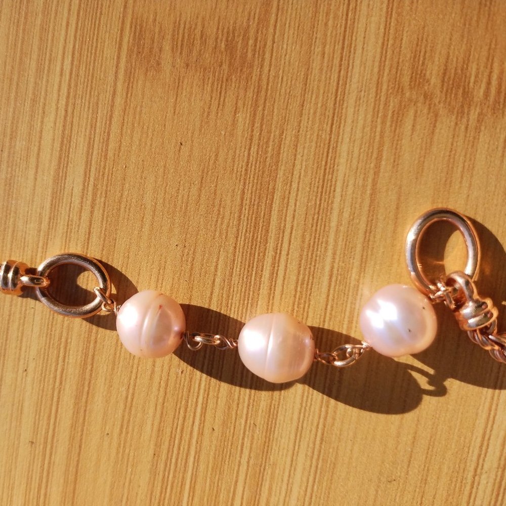 Honora Bronze Italy Genuine Pink Pearl Necklace, Rose Gold Finish, 36" Long. - Picture 9 of 14